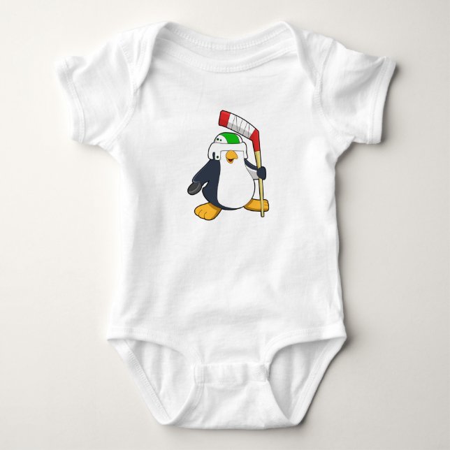 Penguin at Ice hockey with Ice hockey stick Baby Bodysuit (Front)