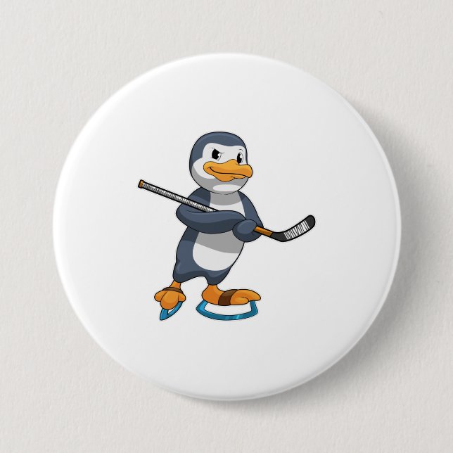 Penguin at Ice hockey with Ice hockey stick Button (Front)
