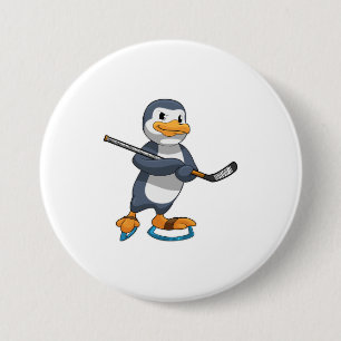 Penguin at Ice hockey with Ice hockey stick Button