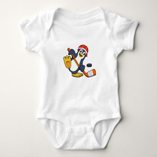 Penguin at Ice hockey with Ice hockey stick  Cap Baby Bodysuit