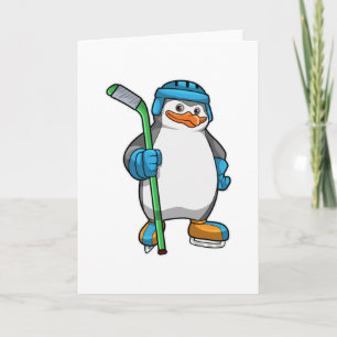 Penguin at Ice hockey with Ice hockey stick Card
