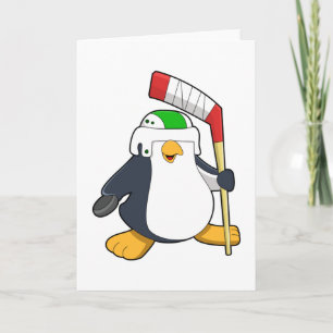 Penguin at Ice hockey with Ice hockey stick Card