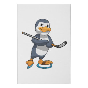 Penguin at Ice hockey with Ice hockey stick Faux Canvas Print