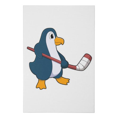 Penguin at Ice hockey with Ice hockey stick Faux Canvas Print