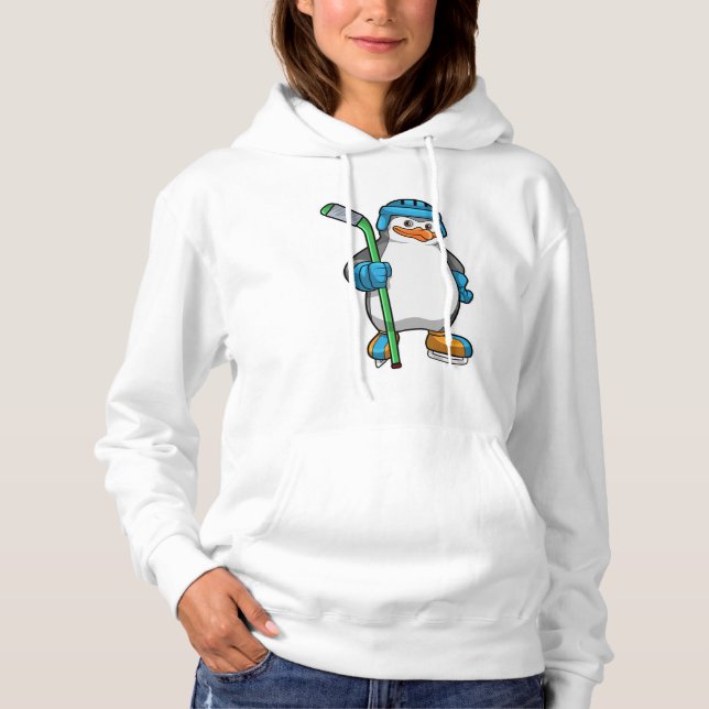 Penguin at Ice hockey with Ice hockey stick Hoodie (Front)