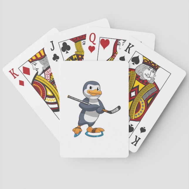 Penguin at Ice hockey with Ice hockey stick Poker Cards (Back)