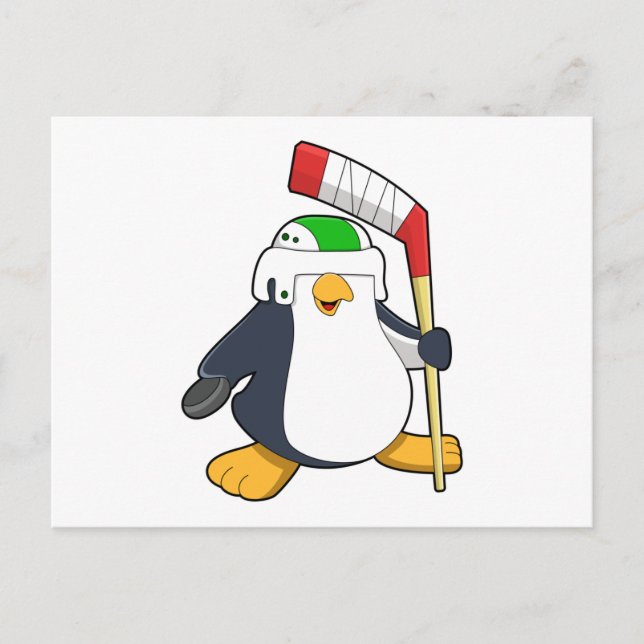Penguin at Ice hockey with Ice hockey stick Postcard (Front)