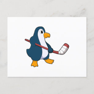 Penguin at Ice hockey with Ice hockey stick Postcard