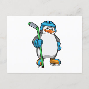 Penguin at Ice hockey with Ice hockey stick Postcard