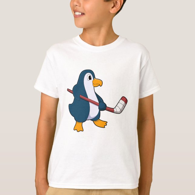 Penguin at Ice hockey with Ice hockey stick T-Shirt (Front)
