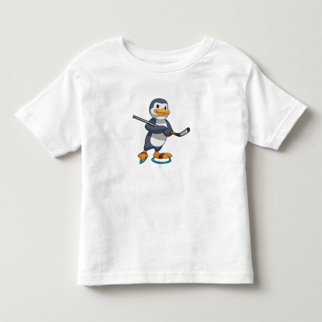 Penguin at Ice hockey with Ice hockey stick Toddler T-shirt (Front)