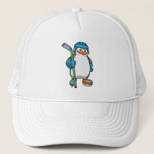 Penguin at Ice hockey with Ice hockey stick Trucker Hat