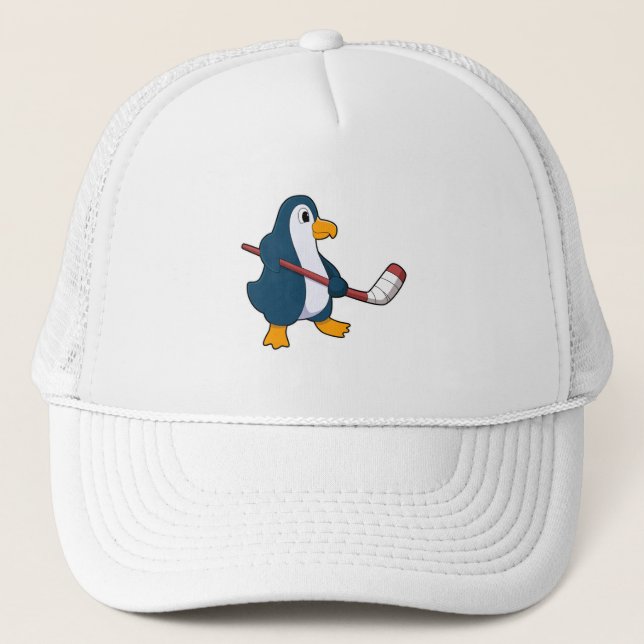 Penguin at Ice hockey with Ice hockey stick Trucker Hat (Front)