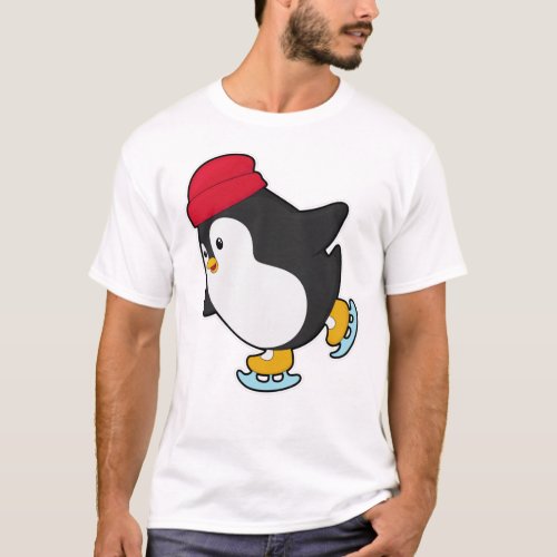 Penguin at Ice skating with Hat T_Shirt