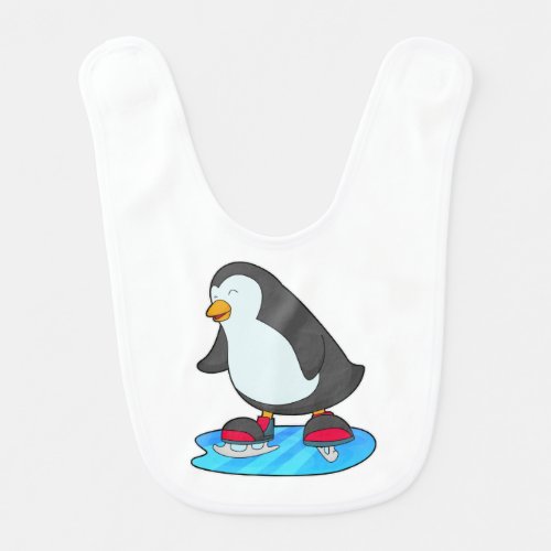 Penguin at Ice skating with Ice skates Baby Bib