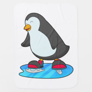 Penguin at Ice skating with Ice skates Baby Blanket