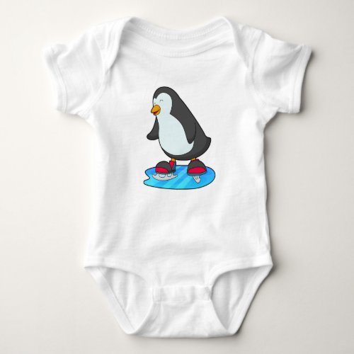 Penguin at Ice skating with Ice skates Baby Bodysuit