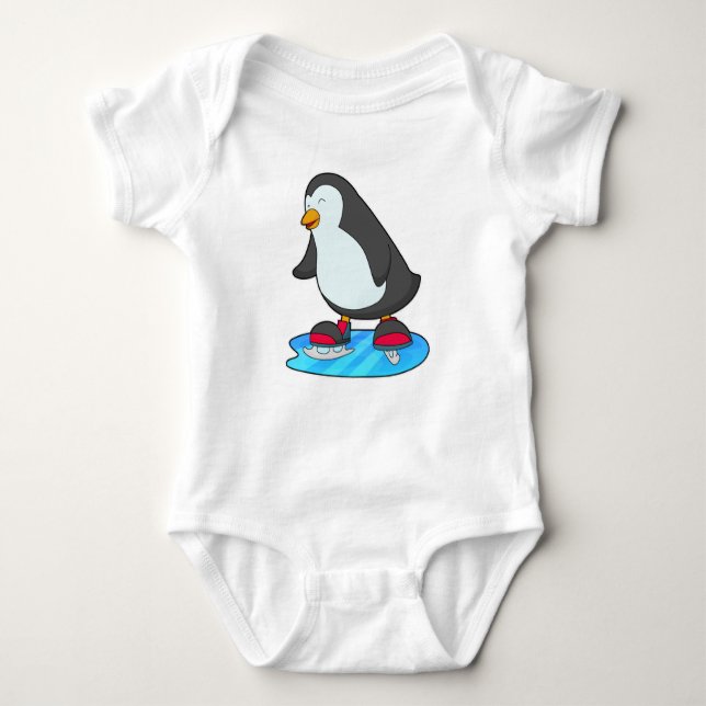 Penguin at Ice skating with Ice skates Baby Bodysuit (Front)