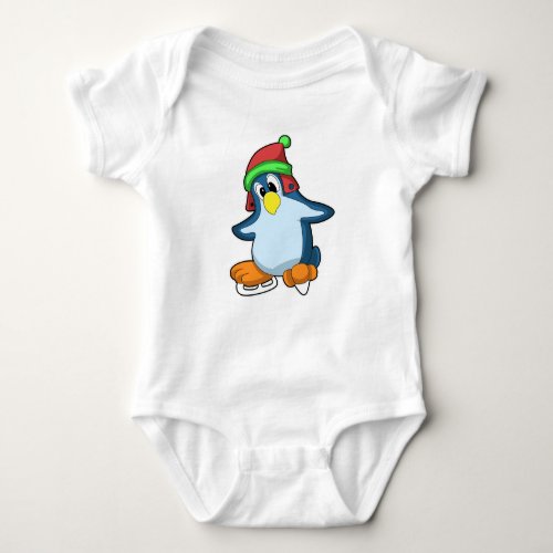 Penguin at Ice skating with Ice skates Baby Bodysuit