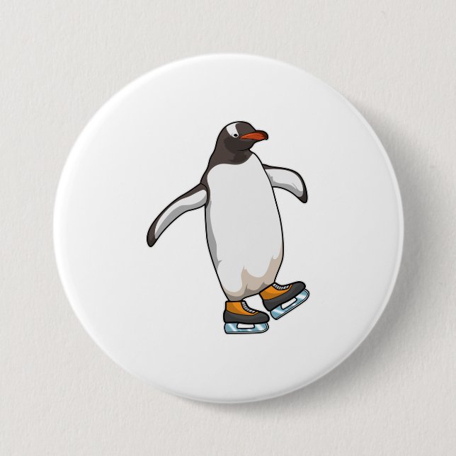Penguin at Ice skating with Ice skates Button (Front)