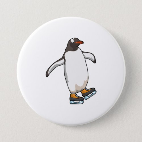 Penguin at Ice skating with Ice skates Button