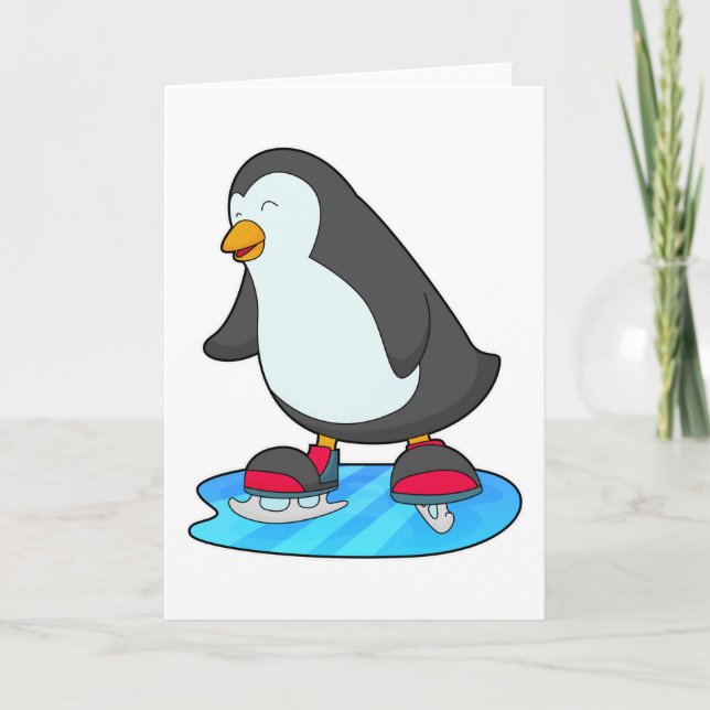 Penguin at Ice skating with Ice skates Card (Front)