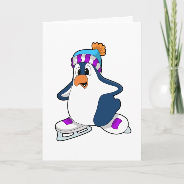 Penguin at Ice skating with Ice skates Card (Front)