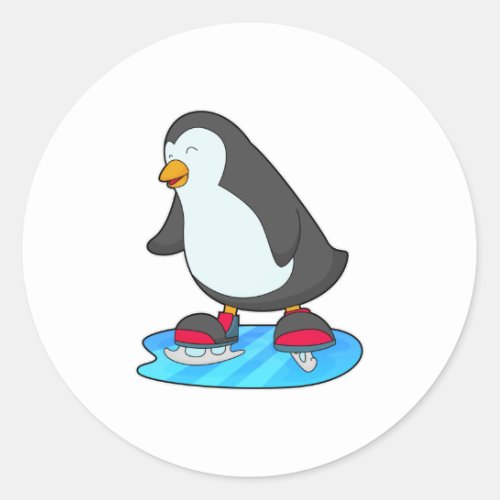 Penguin at Ice skating with Ice skates Classic Round Sticker