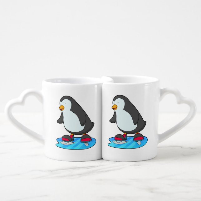 Penguin at Ice skating with Ice skates Coffee Mug Set (Front Nesting)