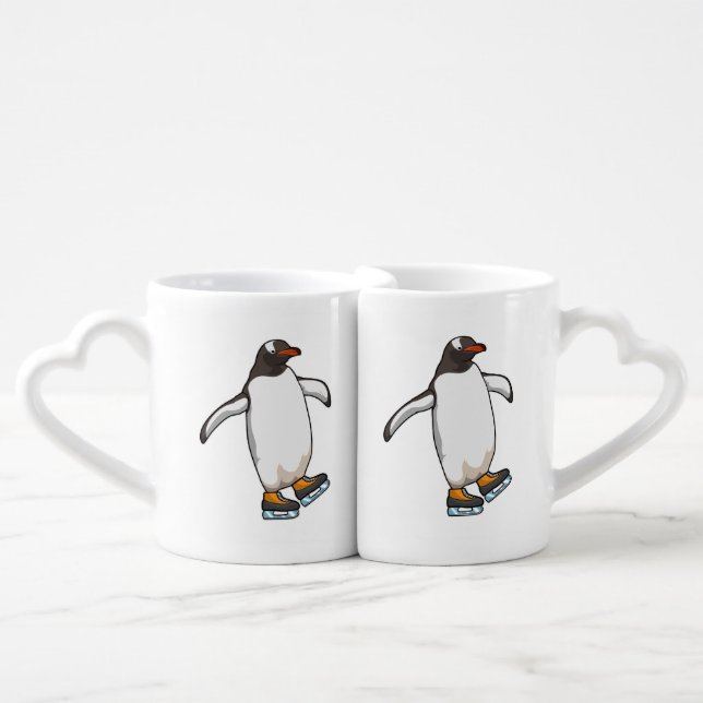 Penguin at Ice skating with Ice skates Coffee Mug Set (Front Nesting)