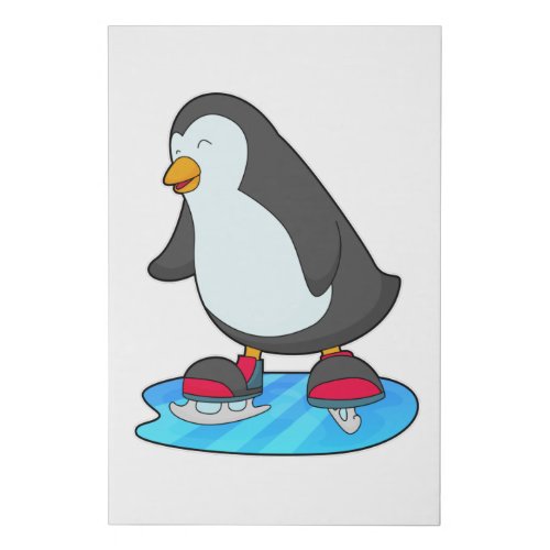Penguin at Ice skating with Ice skates Faux Canvas Print