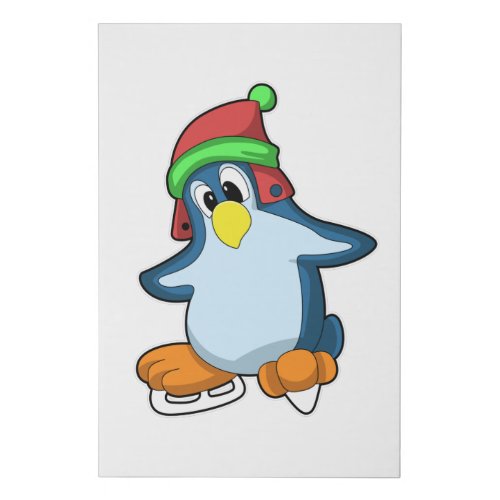 Penguin at Ice skating with Ice skates Faux Canvas Print