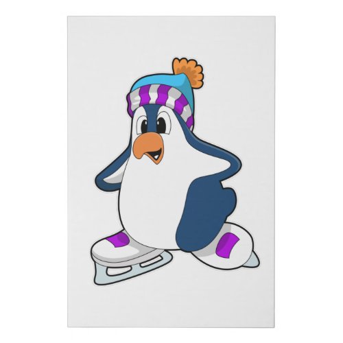 Penguin at Ice skating with Ice skates Faux Canvas Print