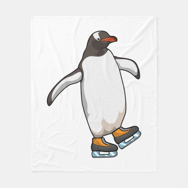 Penguin at Ice skating with Ice skates Fleece Blanket (Front)