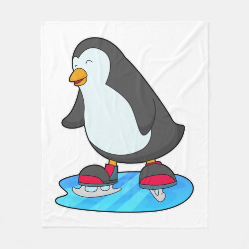 Penguin at Ice skating with Ice skates Fleece Blanket