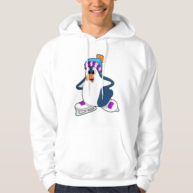 Penguin at Ice skating with Ice skates Hoodie (Front)