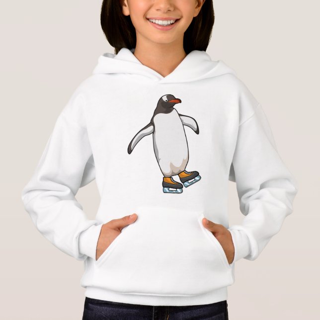 Penguin at Ice skating with Ice skates Hoodie (Front)