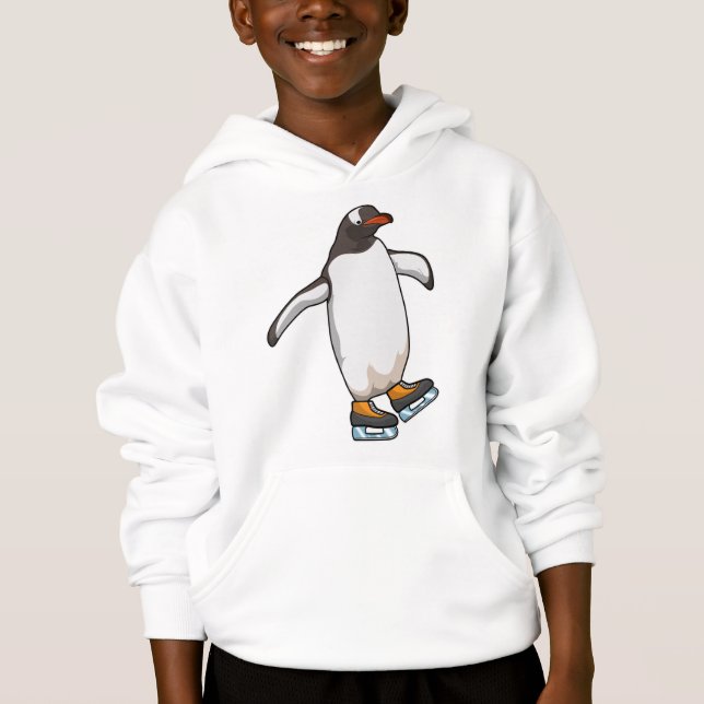 Penguin at Ice skating with Ice skates Hoodie (Front)