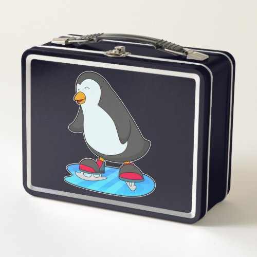 Penguin at Ice skating with Ice skates Metal Lunch Box