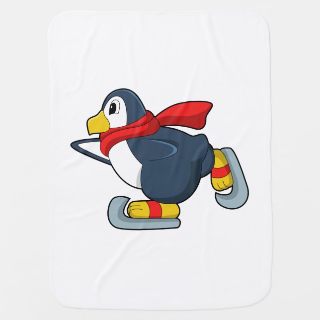 Penguin at Ice skating with Ice skates.PNG Baby Blanket (Front)