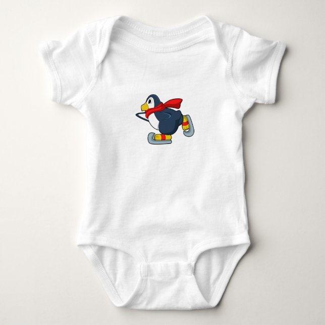 Penguin at Ice skating with Ice skates.PNG Baby Bodysuit (Front)
