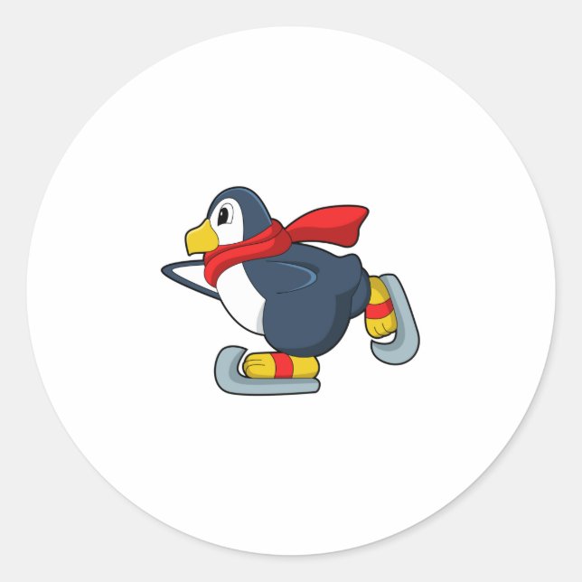 Penguin at Ice skating with Ice skates.PNG Classic Round Sticker (Front)