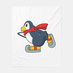 Penguin at Ice skating with Ice skates.PNG Fleece Blanket