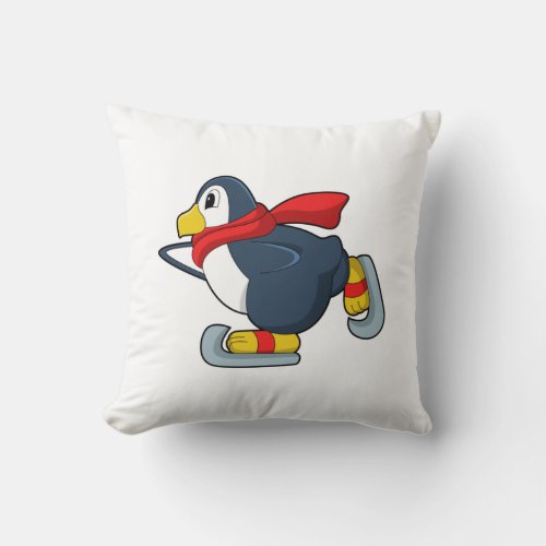 Penguin at Ice skating with Ice skatesPNG Throw Pillow