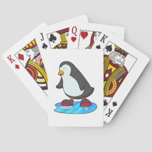 Penguin at Ice skating with Ice skates Poker Cards