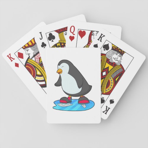 Penguin at Ice skating with Ice skates Poker Cards