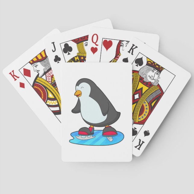 Penguin at Ice skating with Ice skates Poker Cards (Back)