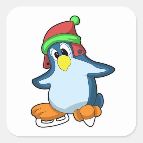 Penguin at Ice skating with Ice skates Square Sticker