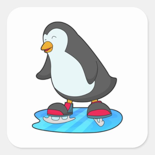 Penguin at Ice skating with Ice skates Square Sticker