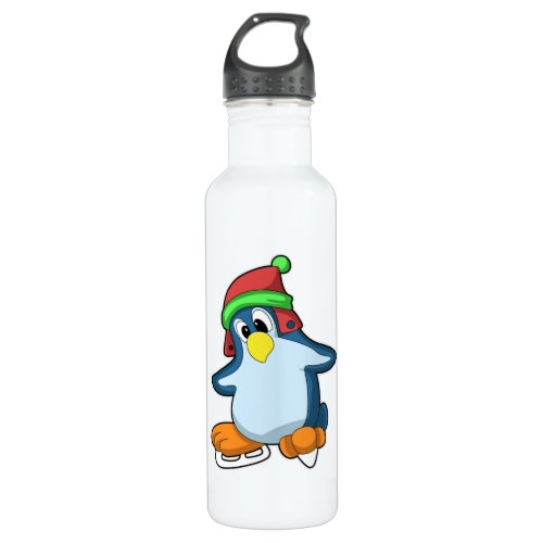 Penguin at Ice skating with Ice skates Stainless Steel Water Bottle